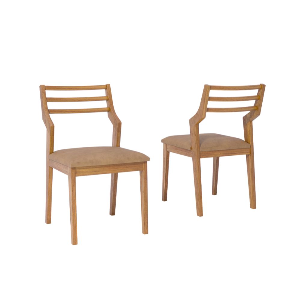 Conjunto com 2 Cadeiras Damasco Revestimento Sintético Kaki e Madeira