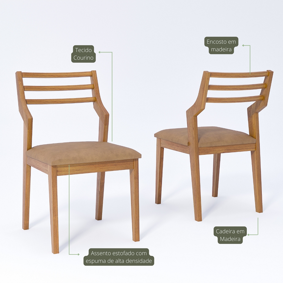 Conjunto com 2 Cadeiras Damasco Revestimento Sintético Kaki e Madeira