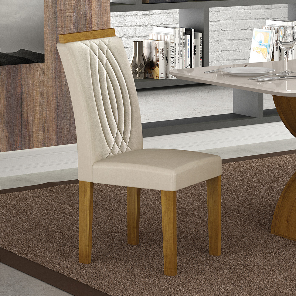 Conjunto com 2 Cadeiras Doha 100% MDF Veludo Palha e Freijó