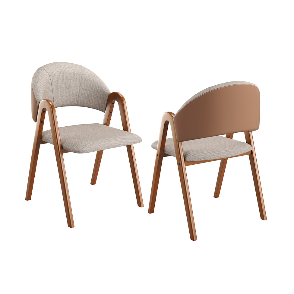 Conjunto com 2 Cadeiras Duna Linho Cinza e Amadeirado