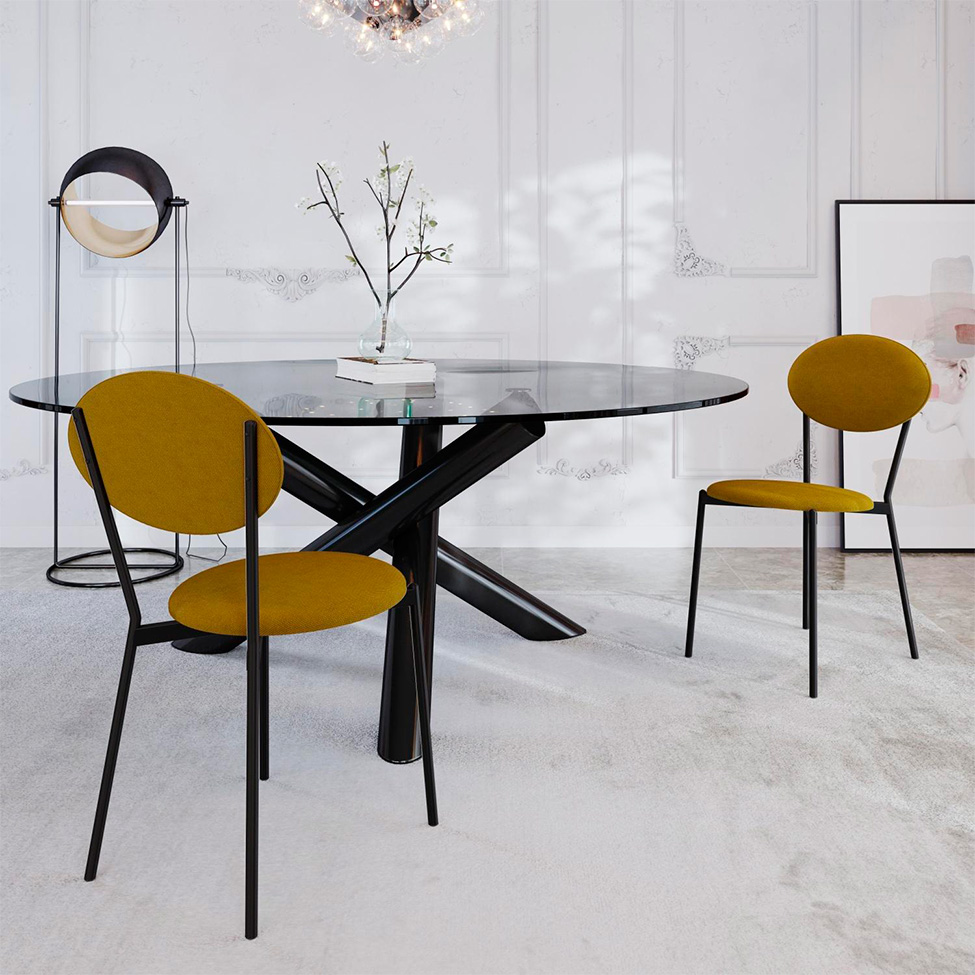 Conjunto com 2 Cadeiras Elipse Poliéster Amarelo e Preto
