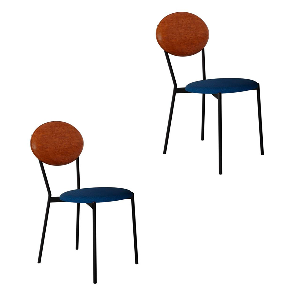 Conjunto com 2 Cadeiras Elipse Poliéster Azul e Caramelo