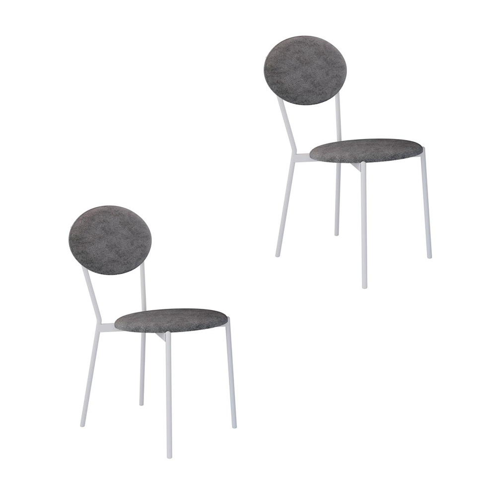 Conjunto com 2 Cadeiras Elipse Poliéster Prata e Branco