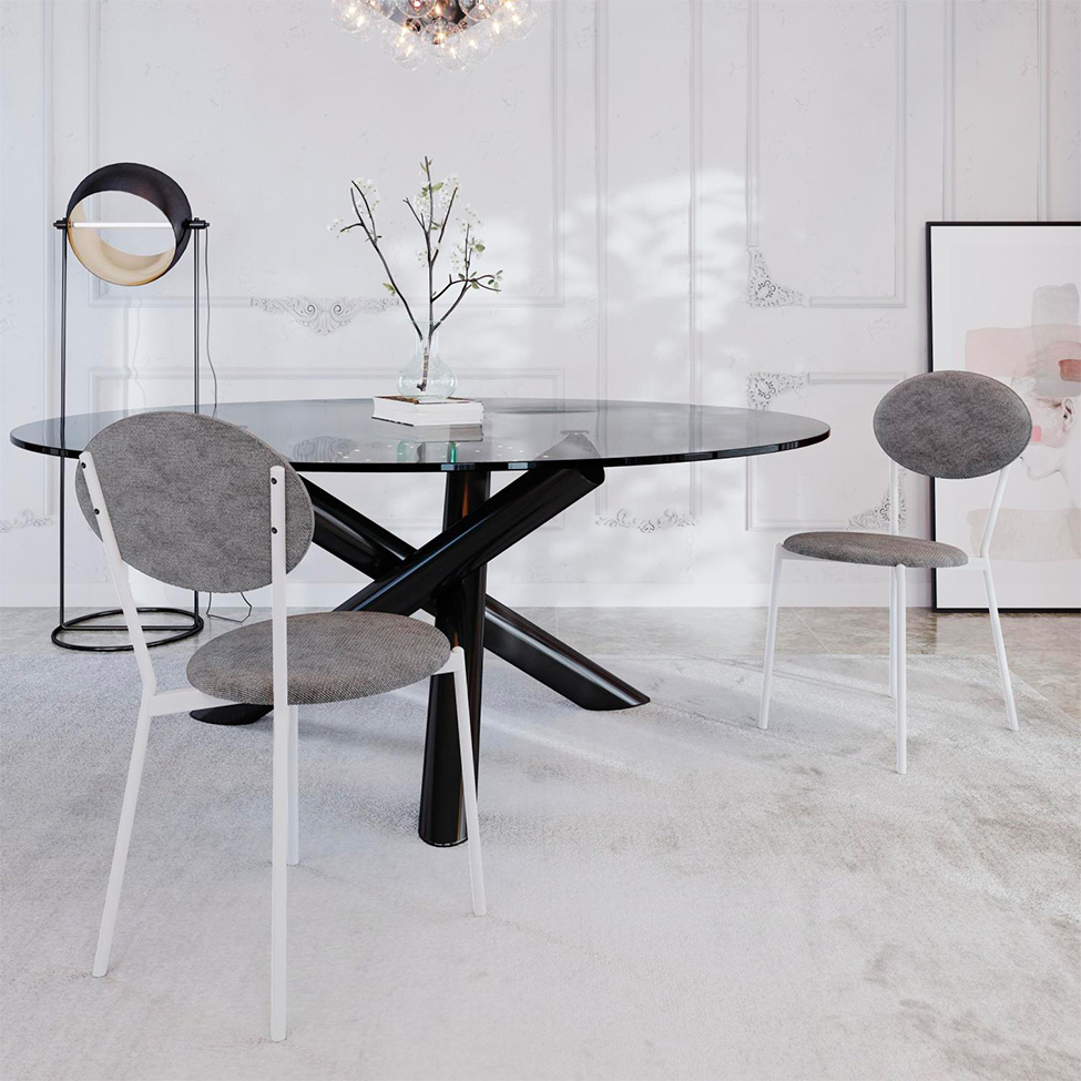 Conjunto com 2 Cadeiras Elipse Poliéster Prata e Branco