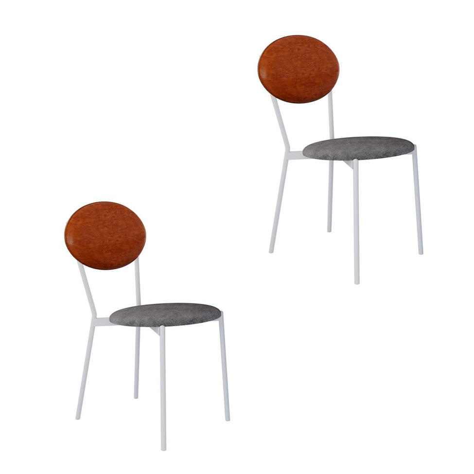 Conjunto com 2 Cadeiras Elipse Poliéster Prata e Caramelo com Branco