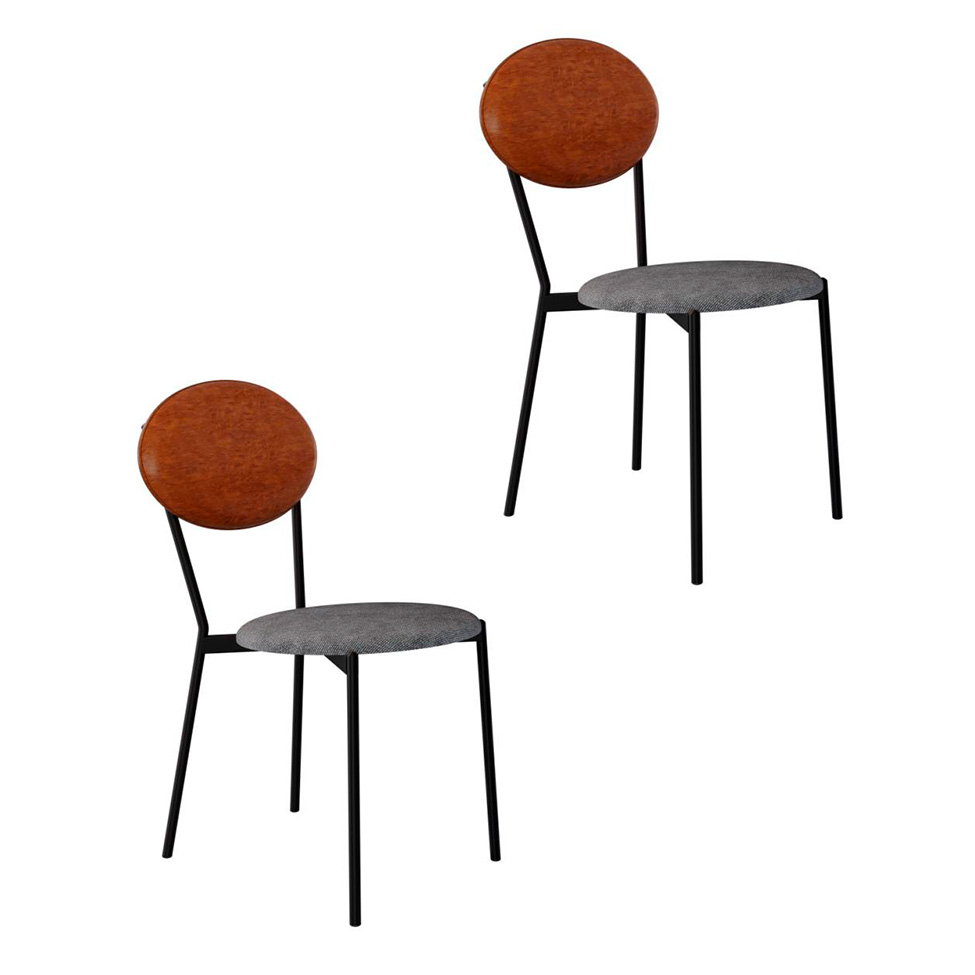 Conjunto com 2 Cadeiras Elipse Poliéster Prata e Caramelo com Preto