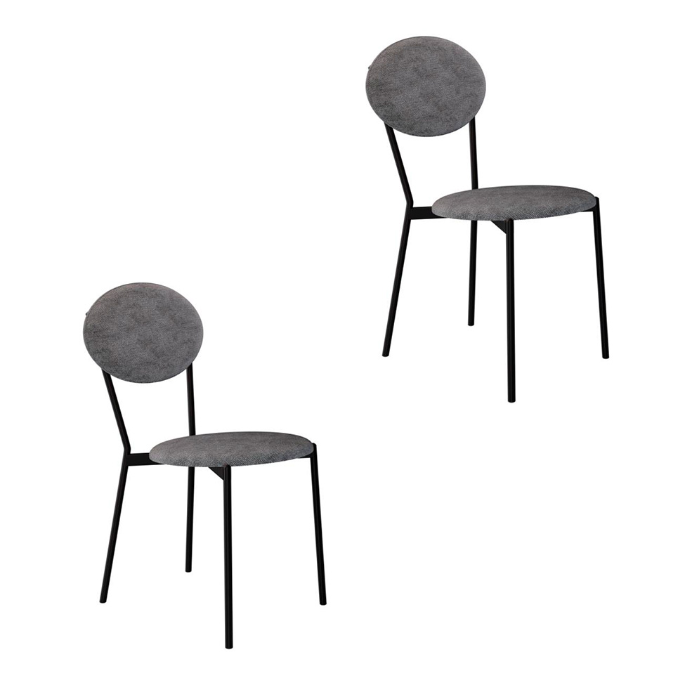 Conjunto com 2 Cadeiras Elipse Poliéster Prata e Preto