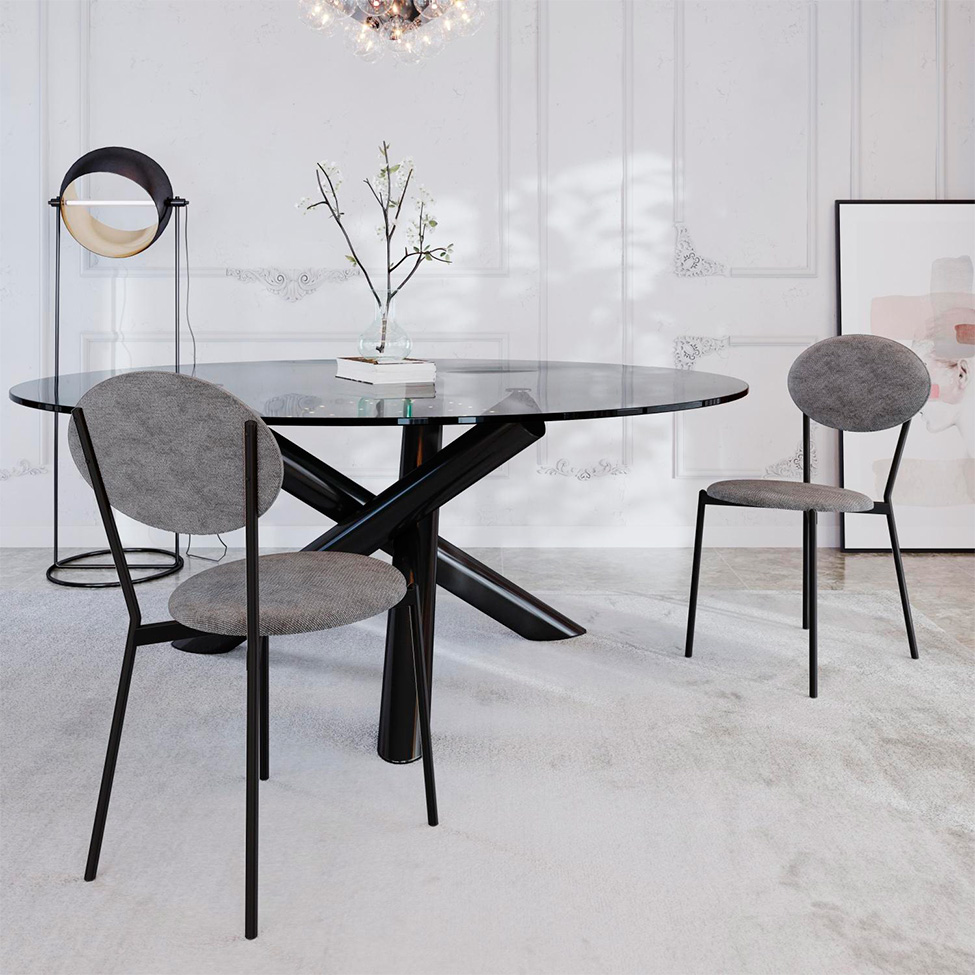 Conjunto com 2 Cadeiras Elipse Poliéster Prata e Preto