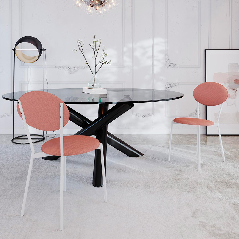 Conjunto com 2 Cadeiras Elipse Poliéster Rosa e Branco