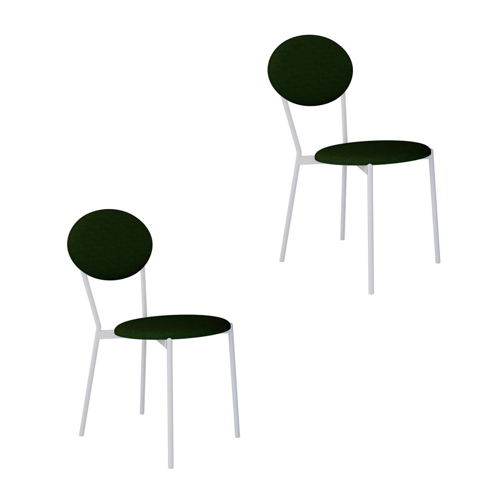 Conjunto com 2 Cadeiras Elipse Poliéster Verde Musgo e Branco