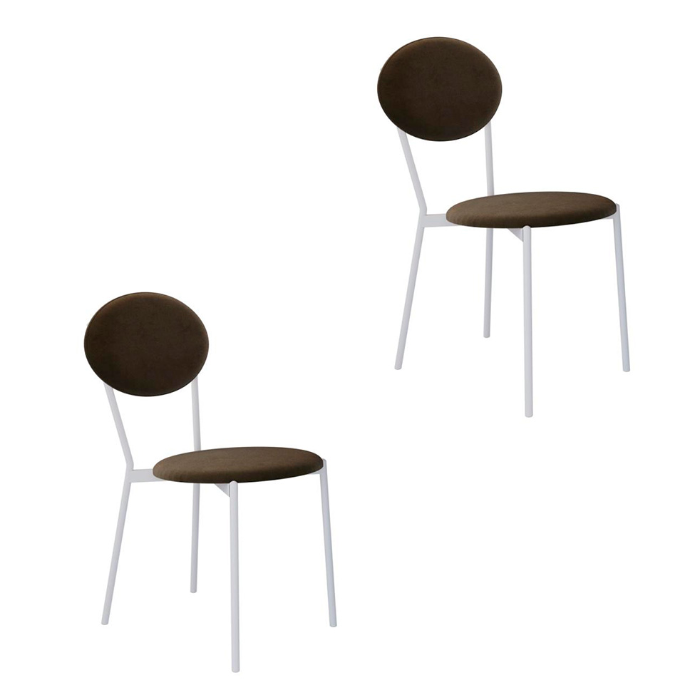 Conjunto com 2 Cadeiras Elipse Veludo Marrom e Branco
