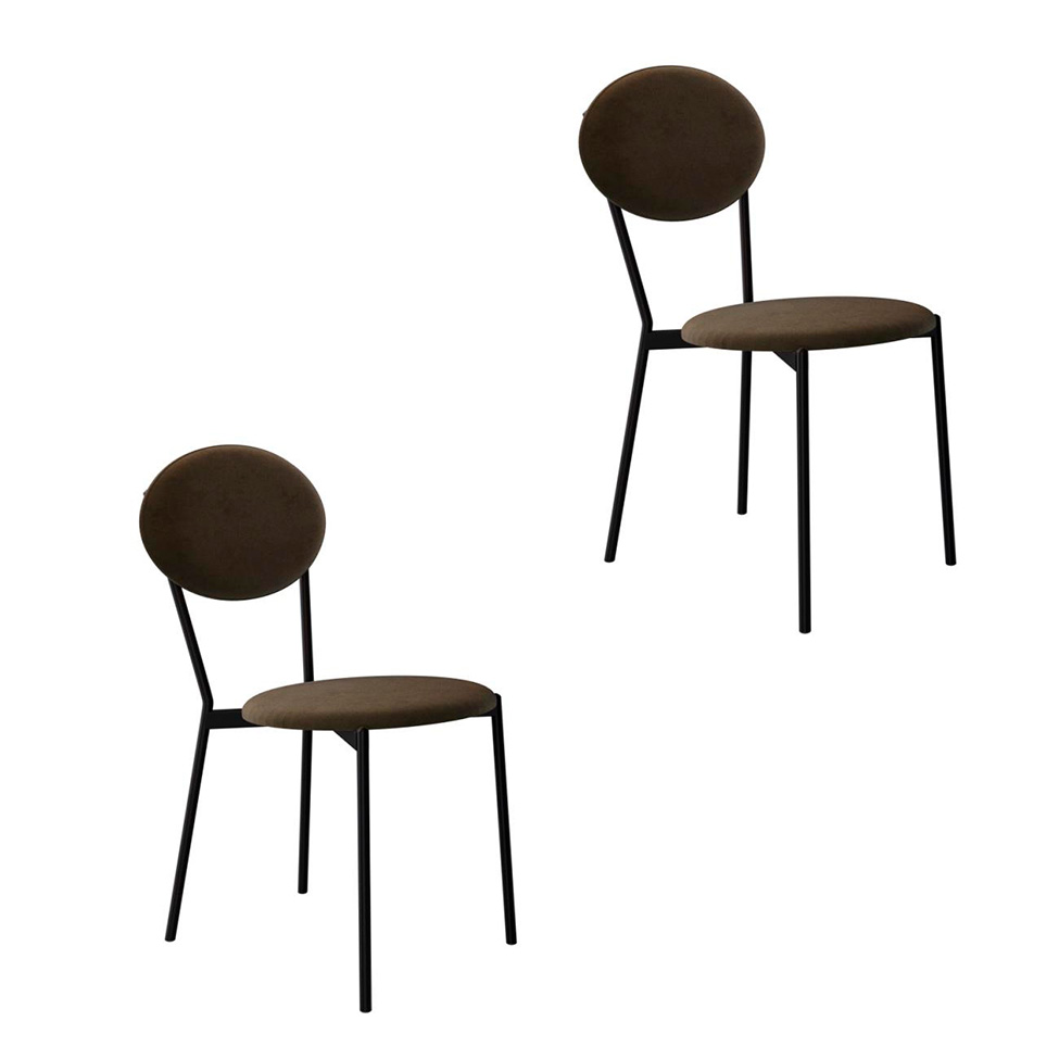 Conjunto com 2 Cadeiras Elipse Veludo Marrom e Preto