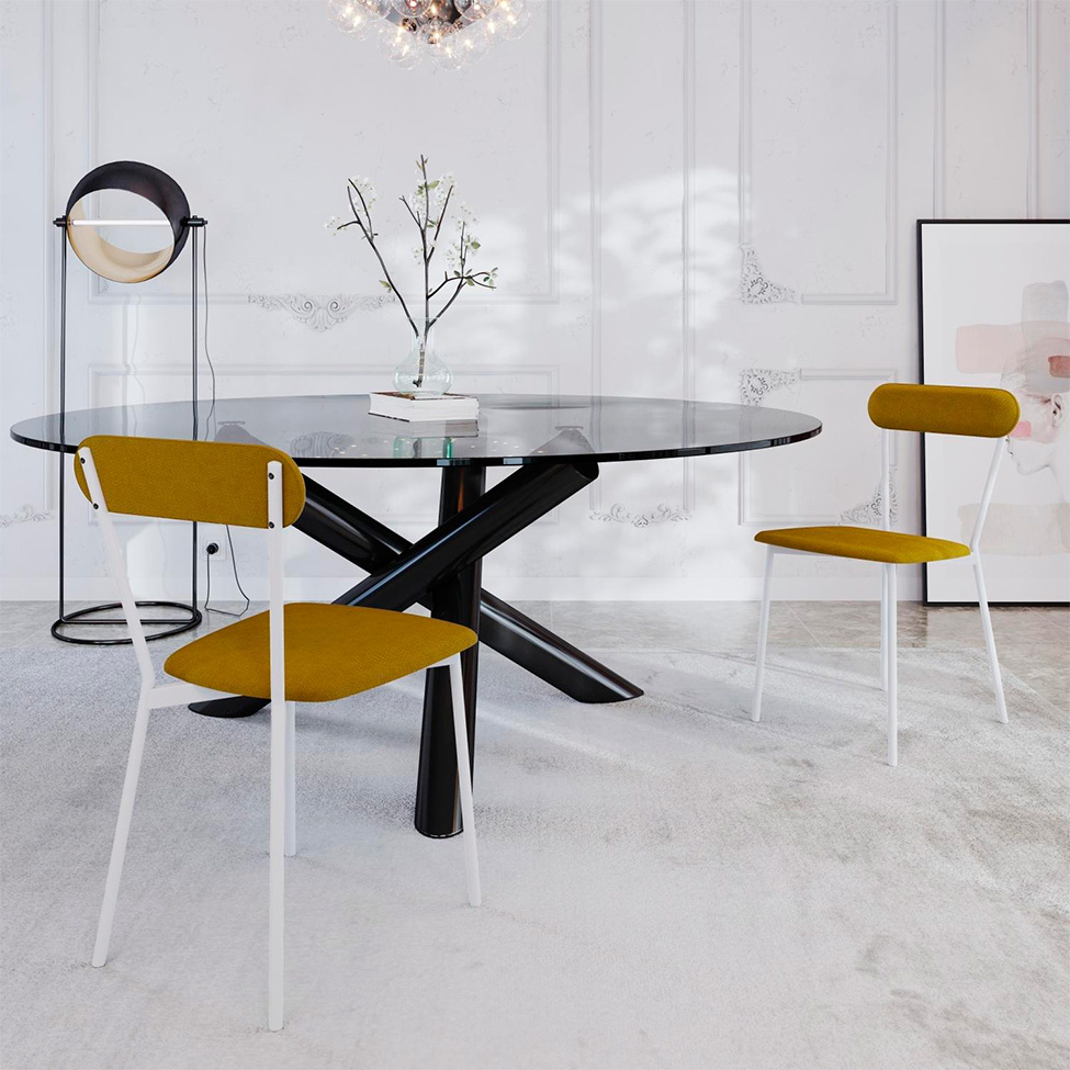 Conjunto com 2 Cadeiras Emília Poliéster Amarelo e Branco
