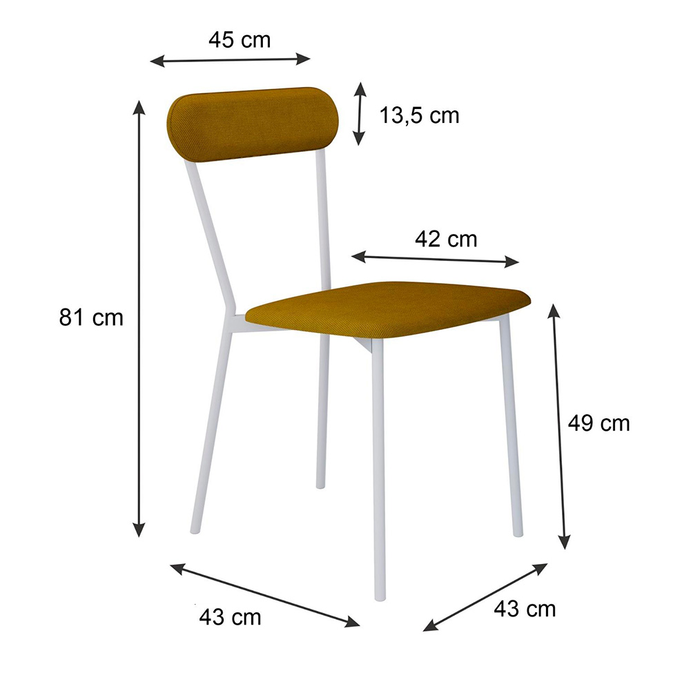 Conjunto com 2 Cadeiras Emília Poliéster Amarelo e Branco