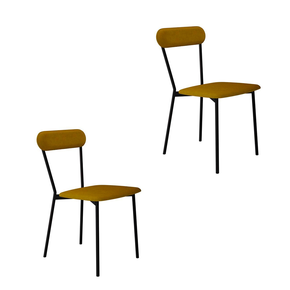 Conjunto com 2 Cadeiras Emília Poliéster Amarelo e Preto