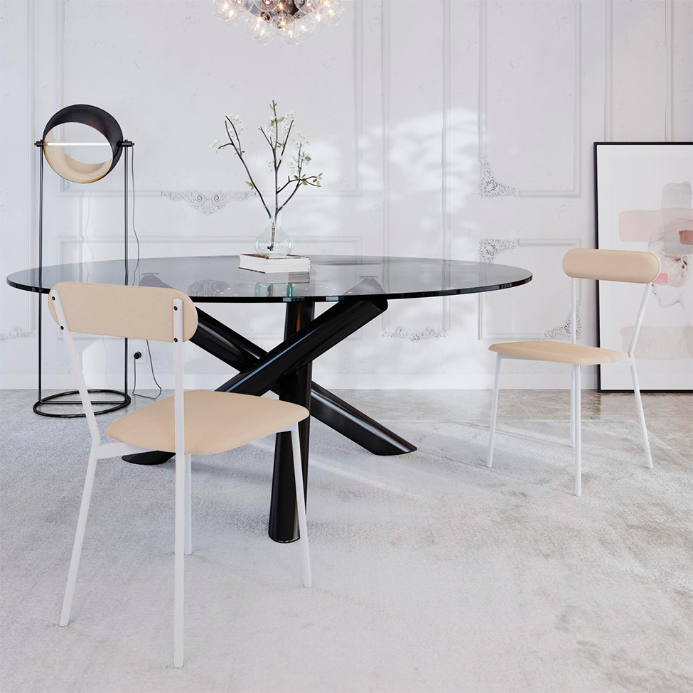 Conjunto com 2 Cadeiras Emília Poliéster Areia e Branco