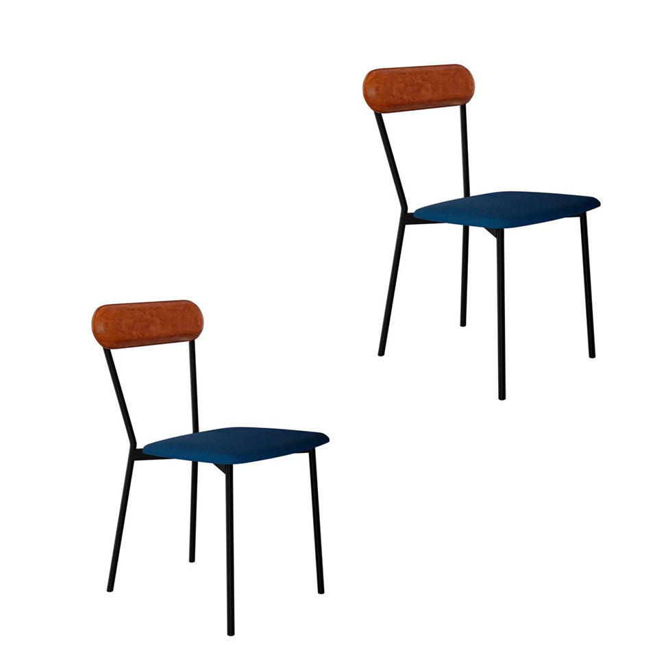 Conjunto com 2 Cadeiras Emília Poliéster Azul e Caramelo