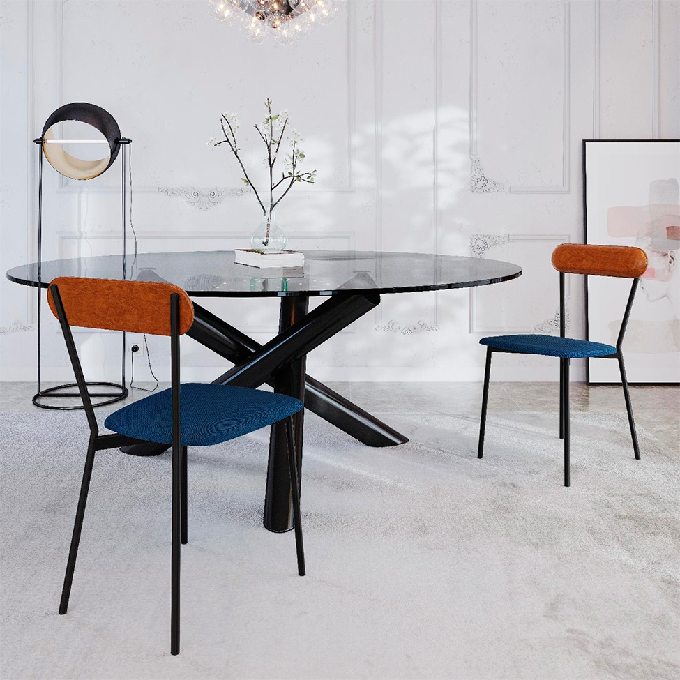 Conjunto com 2 Cadeiras Emília Poliéster Azul e Caramelo