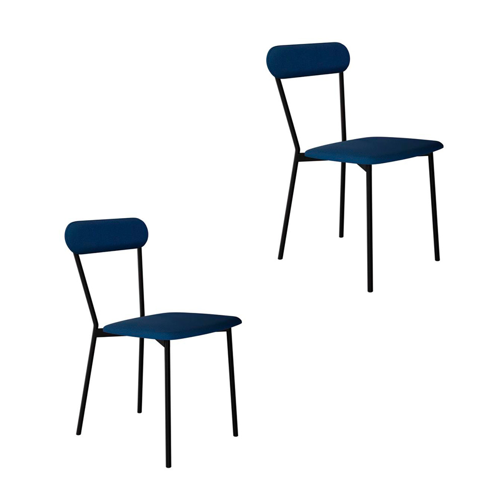 Conjunto com 2 Cadeiras Emília Poliéster Azul e Preto