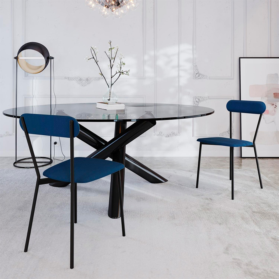 Conjunto com 2 Cadeiras Emília Poliéster Azul e Preto
