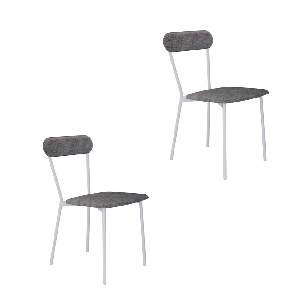 Conjunto com 2 Cadeiras Emília Poliéster Prata e Branco