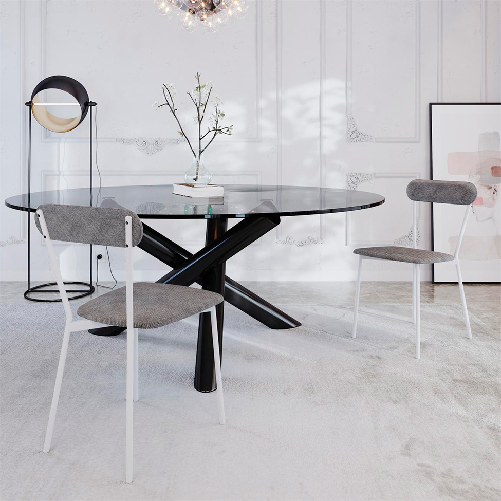 Conjunto com 2 Cadeiras Emília Poliéster Prata e Branco