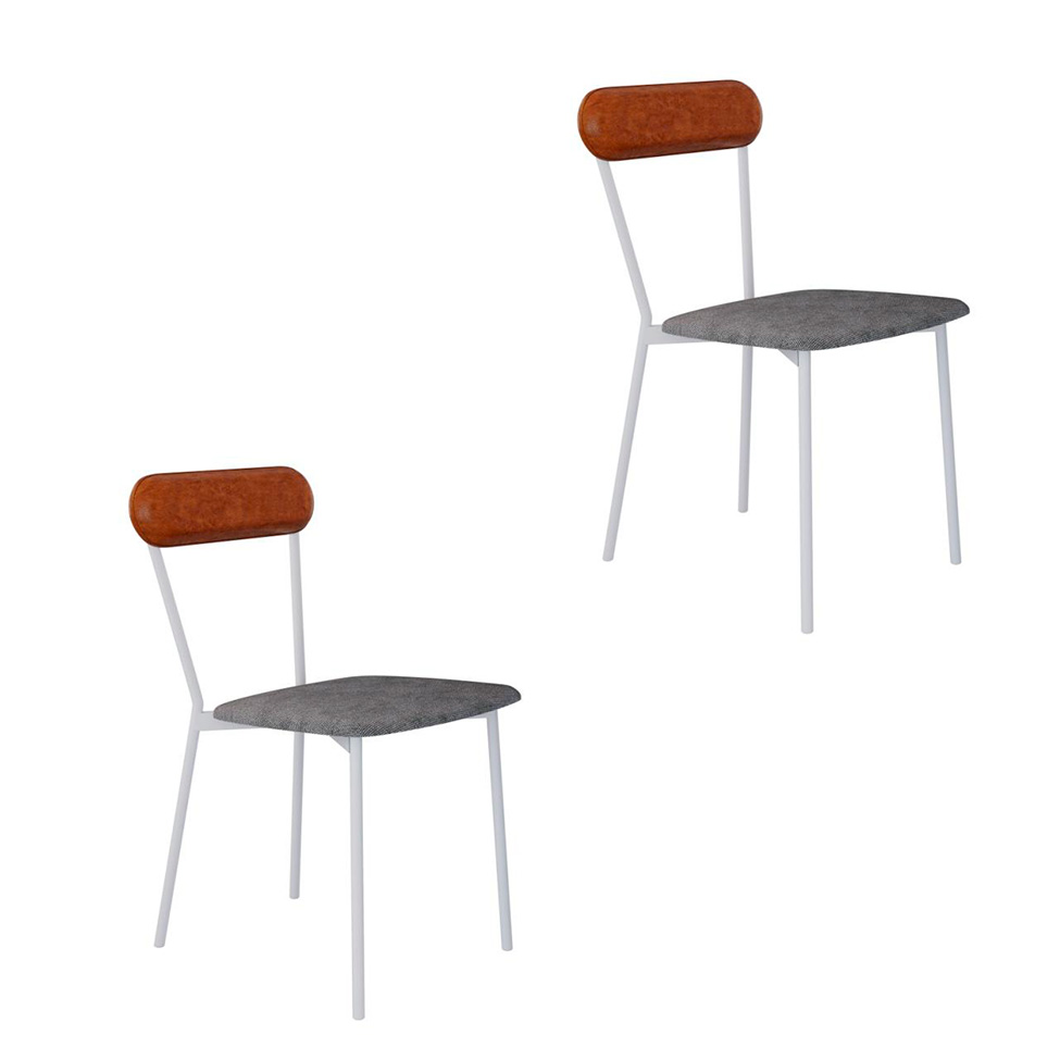 Conjunto com 2 Cadeiras Emília Poliéster Prata e Caramelo com Branco