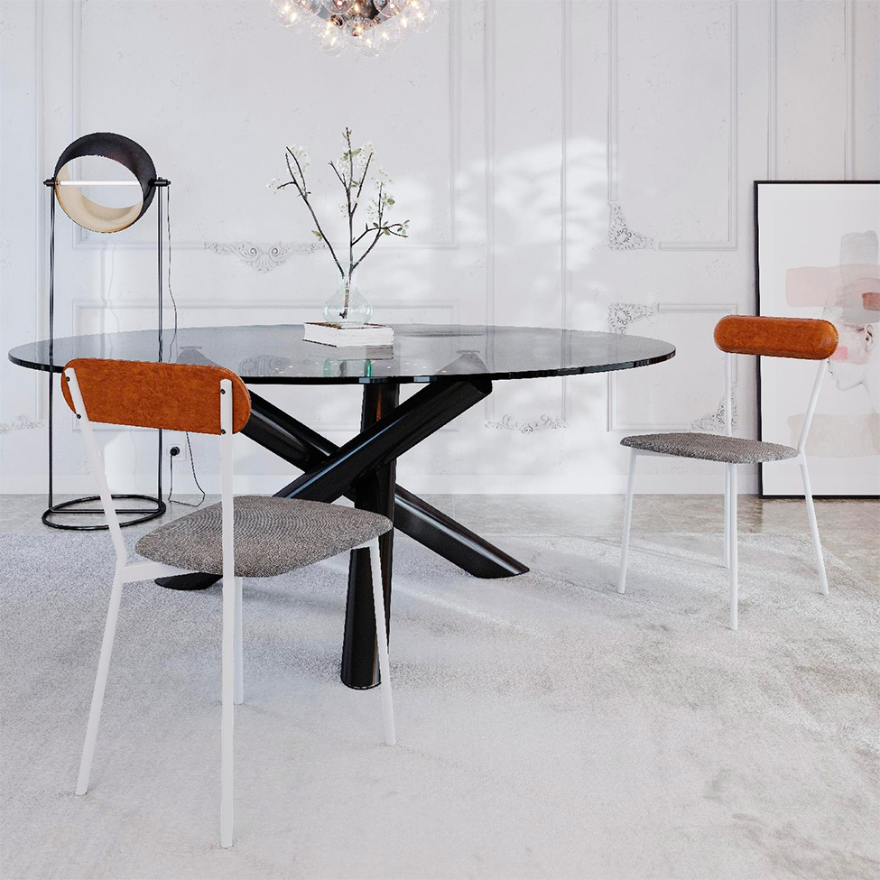 Conjunto com 2 Cadeiras Emília Poliéster Prata e Caramelo com Branco