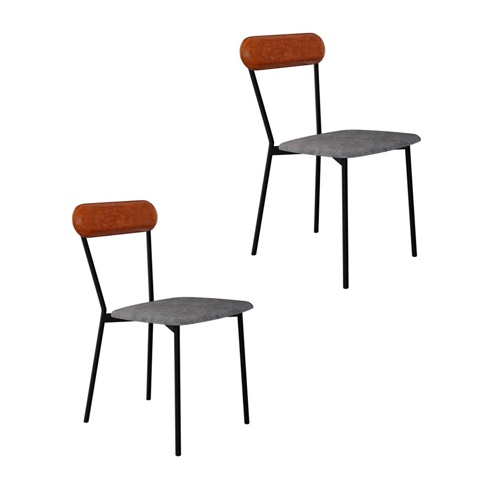 Conjunto com 2 Cadeiras Emília Poliéster Prata e Caramelo com Preto