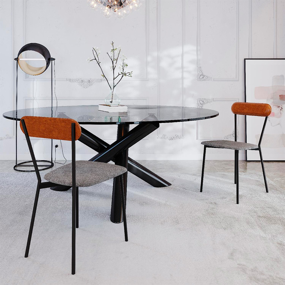 Conjunto com 2 Cadeiras Emília Poliéster Prata e Caramelo com Preto