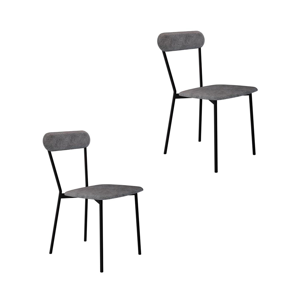 Conjunto com 2 Cadeiras Emília Poliéster Prata e Preto