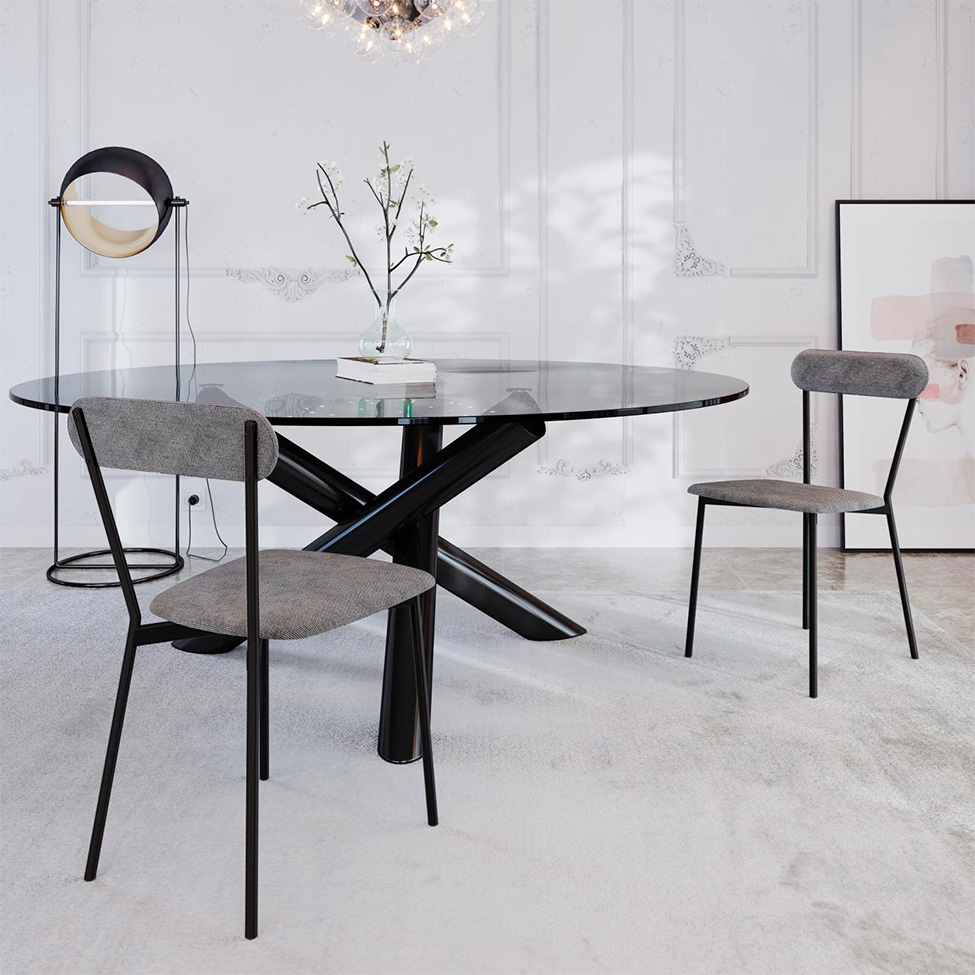 Conjunto com 2 Cadeiras Emília Poliéster Prata e Preto