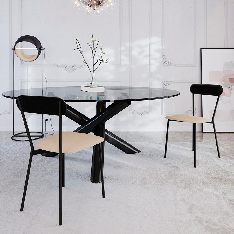 Conjunto com 2 Cadeiras Emília Poliéster Preto e Areia