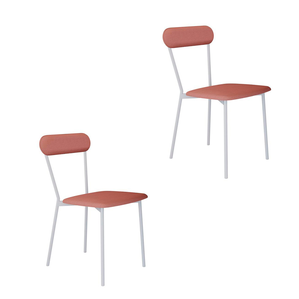Conjunto com 2 Cadeiras Emília Poliéster Rosa e Branco
