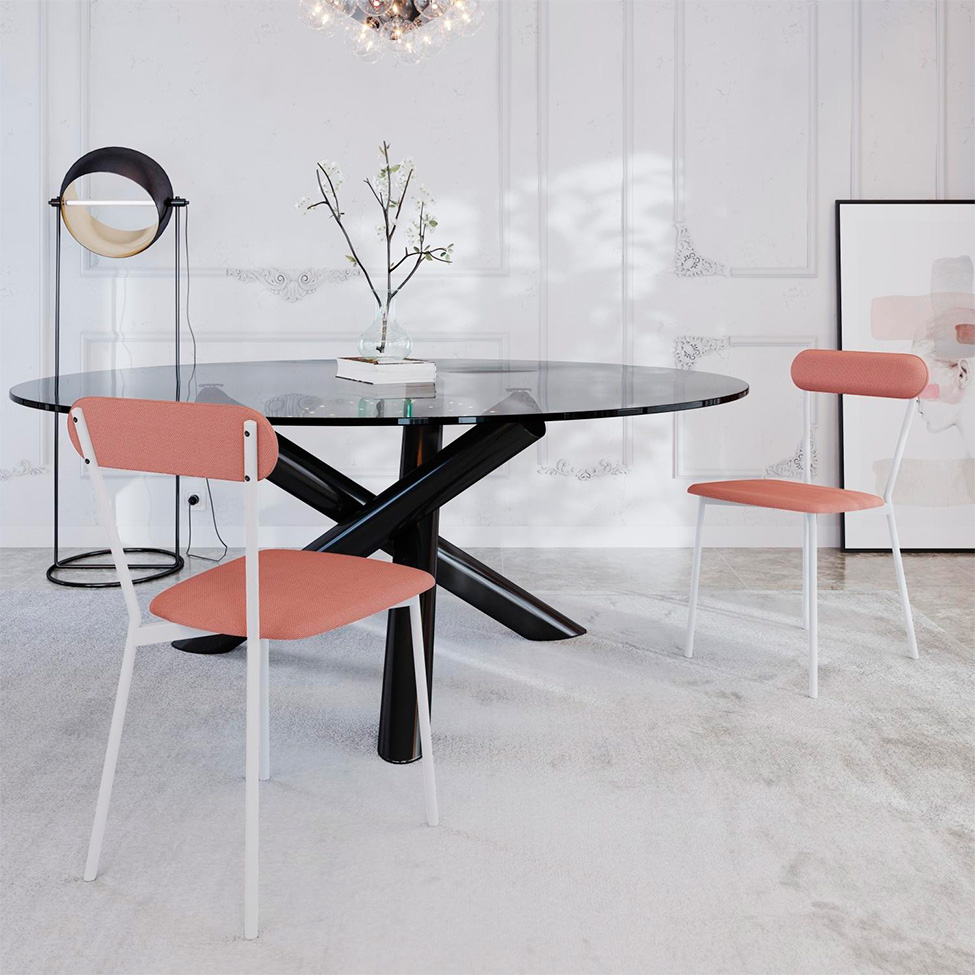 Conjunto com 2 Cadeiras Emília Poliéster Rosa e Branco