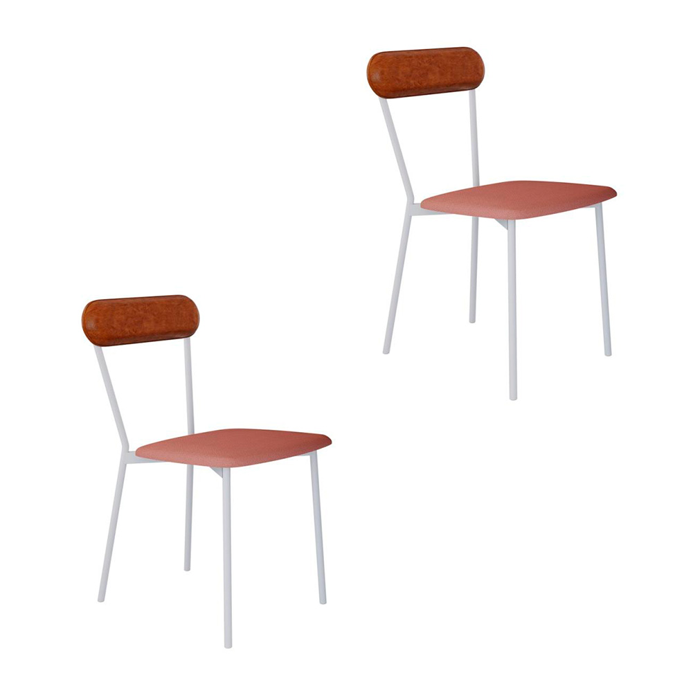 Conjunto com 2 Cadeiras Emília Poliéster Rosa e Caramelo com Branco