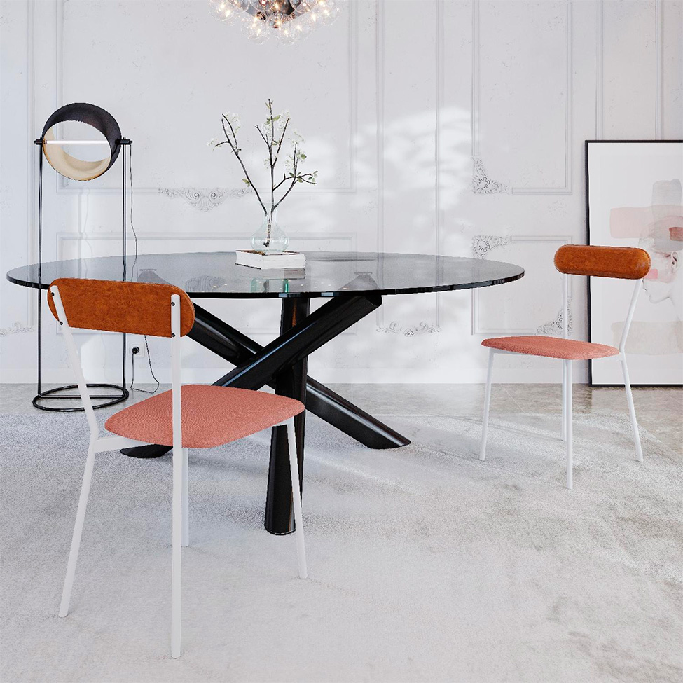 Conjunto com 2 Cadeiras Emília Poliéster Rosa e Caramelo com Branco