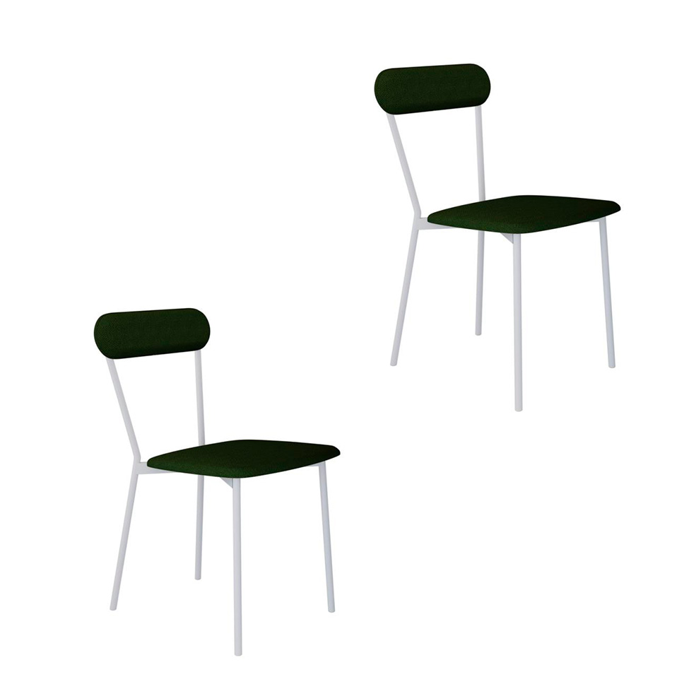 Conjunto com 2 Cadeiras Emília Poliéster Verde Musgo e Branco
