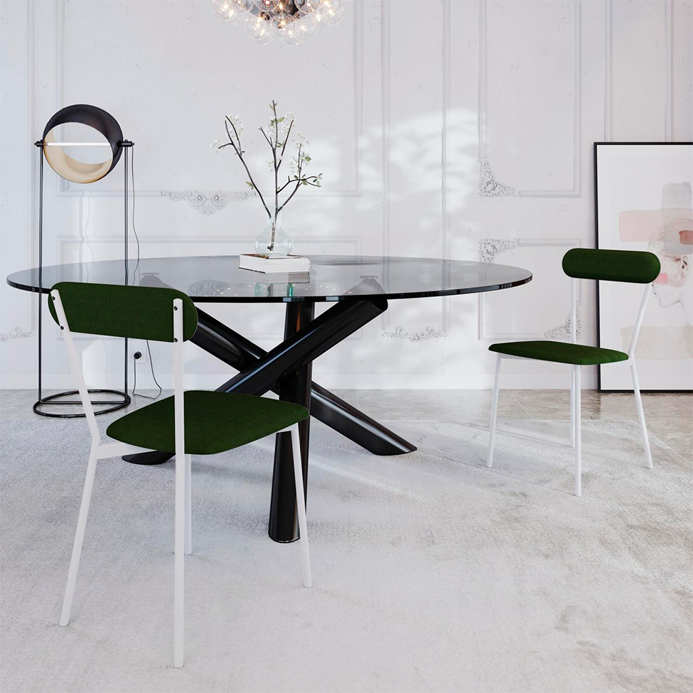 Conjunto com 2 Cadeiras Emília Poliéster Verde Musgo e Branco