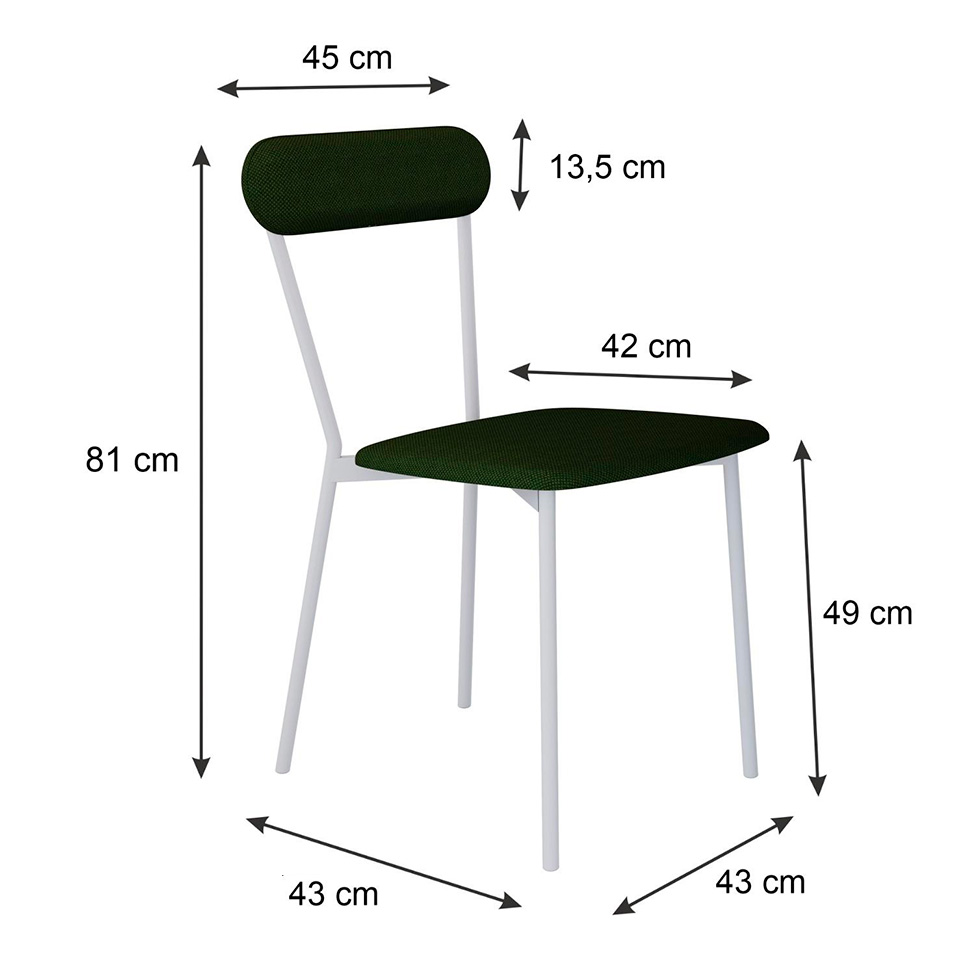 Conjunto com 2 Cadeiras Emília Poliéster Verde Musgo e Branco