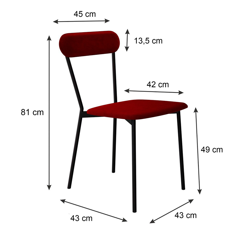 Conjunto com 2 Cadeiras Emília Poliéster Vermelho e Preto