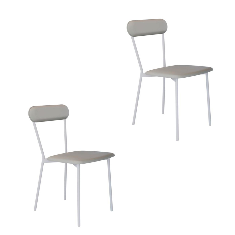 Conjunto com 2 Cadeiras Emília Revestimento Sintético Cinza Claro e Branco