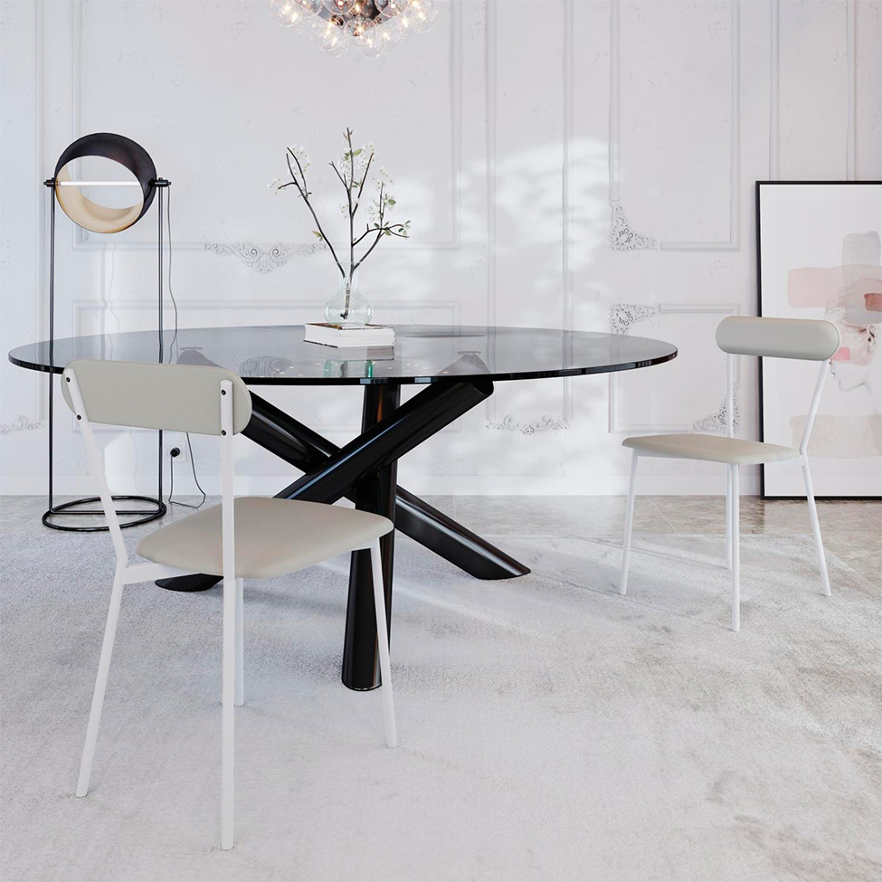 Conjunto com 2 Cadeiras Emília Revestimento Sintético Cinza Claro e Branco