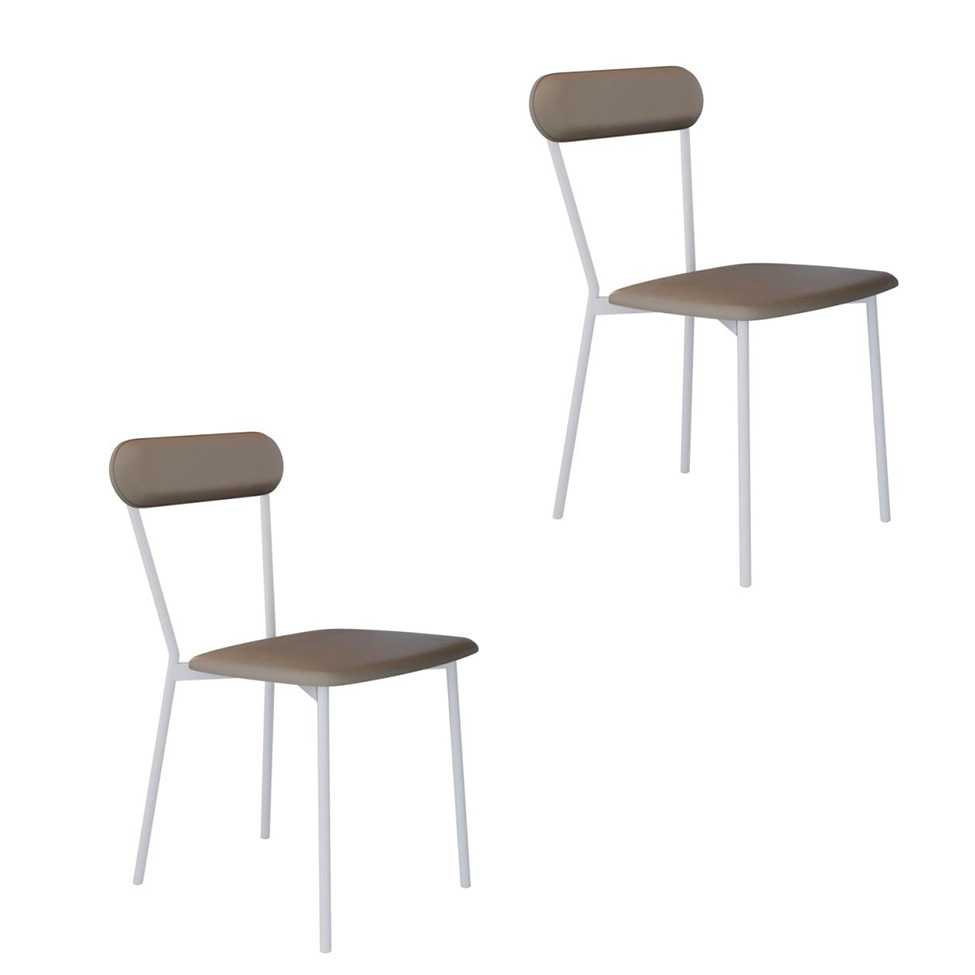 Conjunto com 2 Cadeiras Emília Revestimento Sintético Cinza e Branco