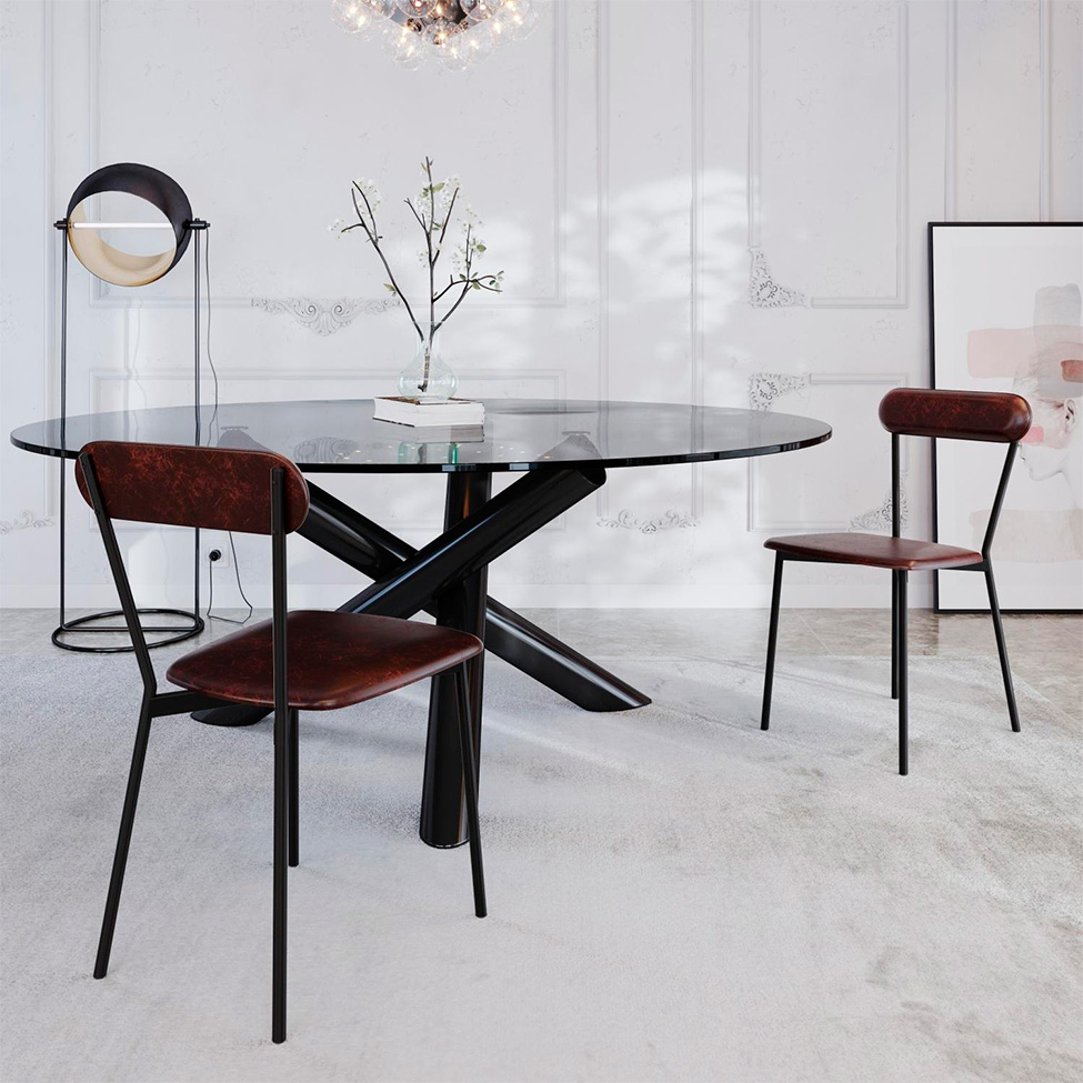 Conjunto com 2 Cadeiras Emília Revestivemento Sintético Café e Preto