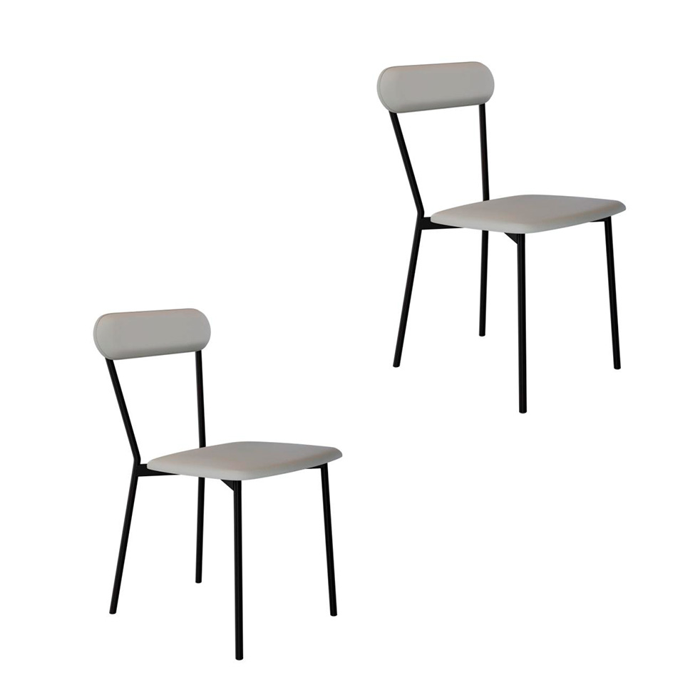 Conjunto com 2 Cadeiras Emília Revestivemento Sintético Cinza Claro e Preto
