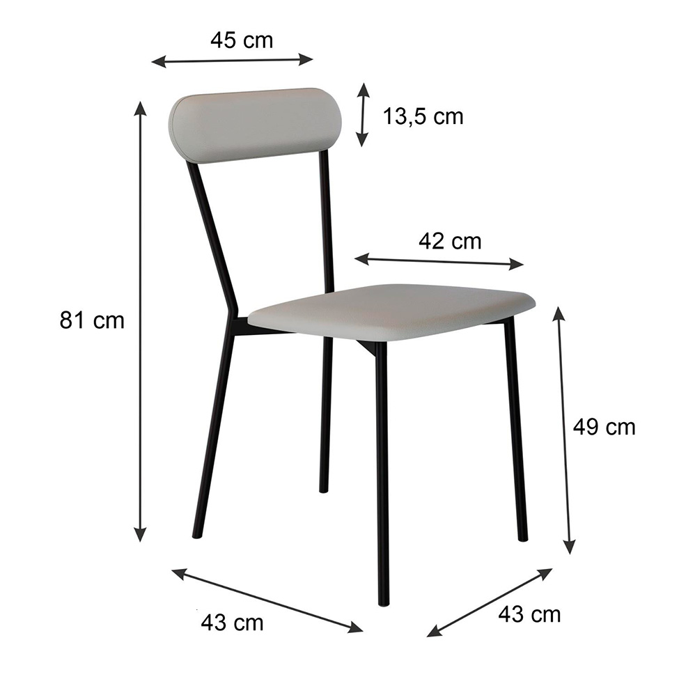 Conjunto com 2 Cadeiras Emília Revestivemento Sintético Cinza Claro e Preto