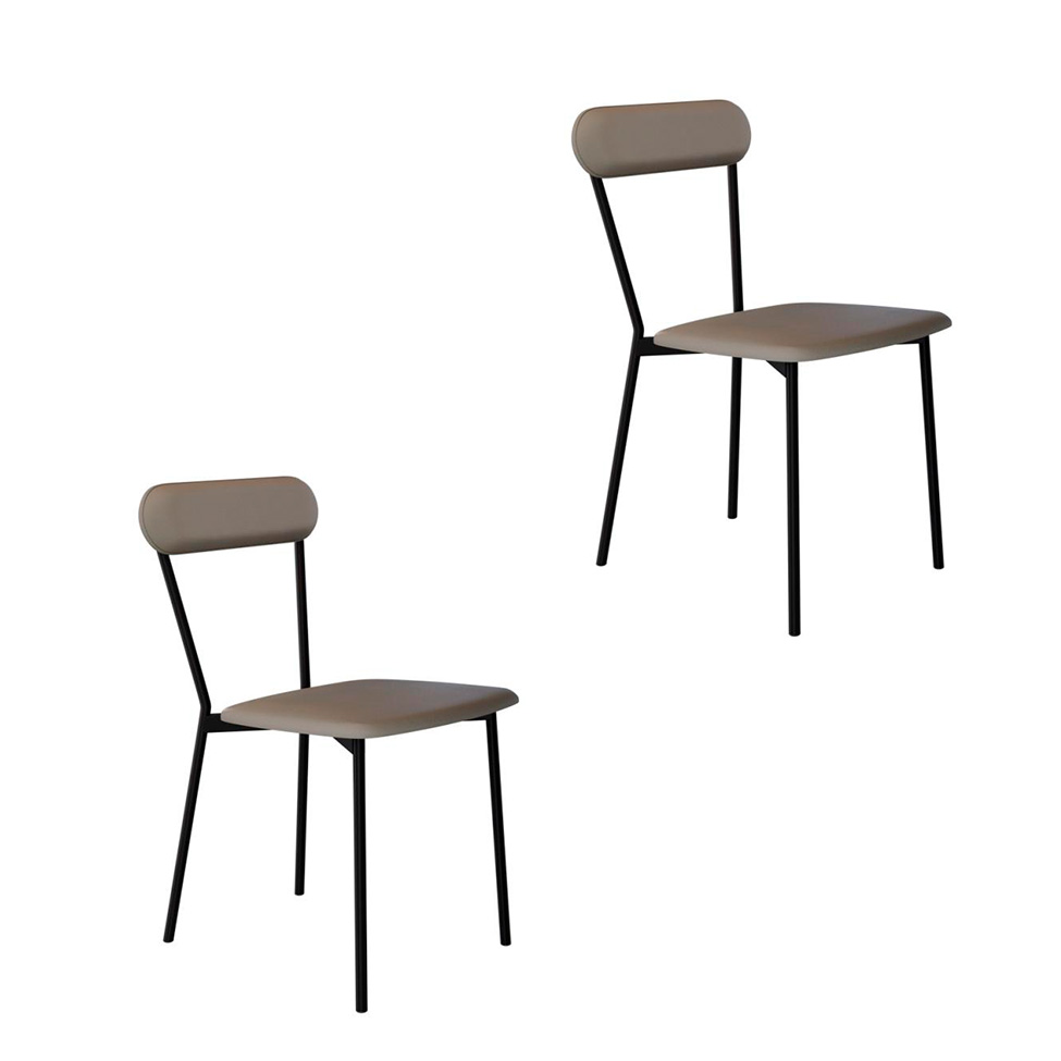 Conjunto com 2 Cadeiras Emília Revestivemento Sintético Cinza e Preto