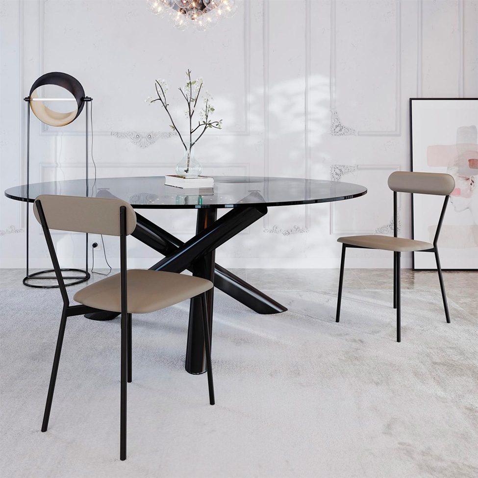 Conjunto com 2 Cadeiras Emília Revestivemento Sintético Cinza e Preto