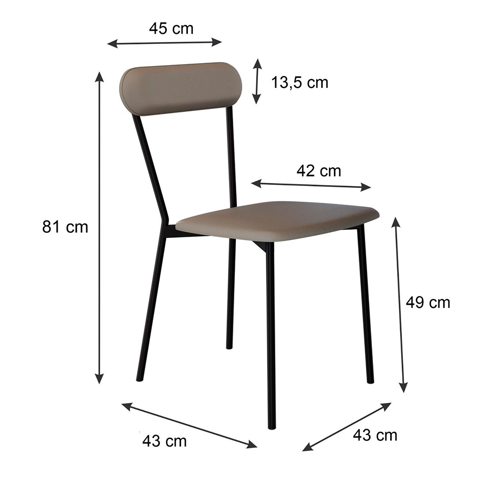 Conjunto com 2 Cadeiras Emília Revestivemento Sintético Cinza e Preto